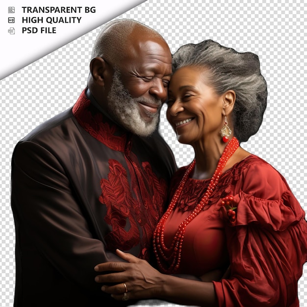 PSD romantic old black couple valentines day with kissing cas transparent background psd isolated