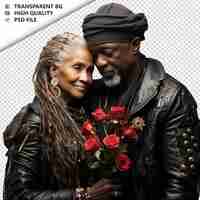 PSD romantic old black couple valentines day with presents fo transparent background psd isolated