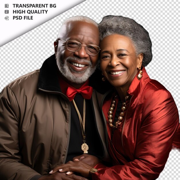 PSD romantic old black couple valentines day with presents pr transparent background psd isolated