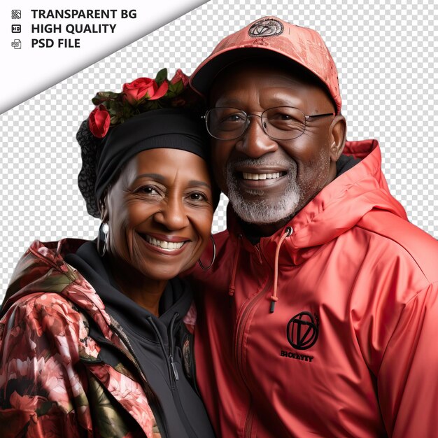 PSD romantic old black couple valentines day with roses sport transparent background psd isolated