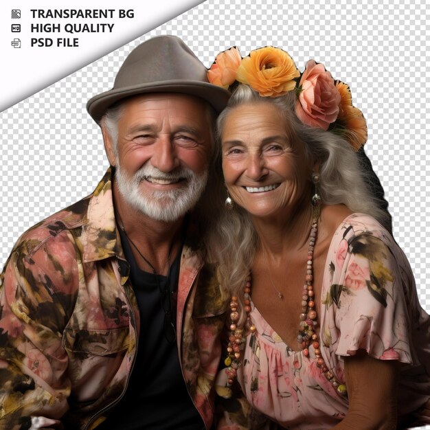 PSD romantic old brazil couple valentine's day with flowers bu transparent background psd izolowany.