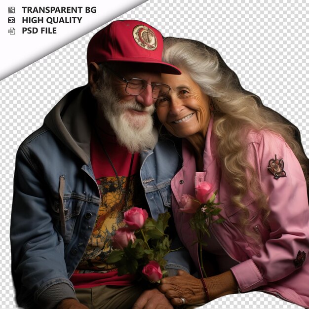 PSD romantic old brazil couple valentines day with flowers st transparent background psd isolated