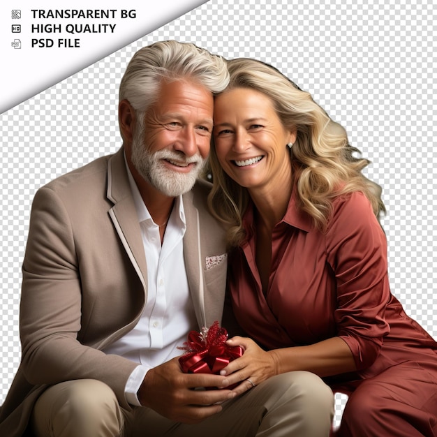 PSD romantic old brazil couple valentines day with gift busin transparent background psd isolated