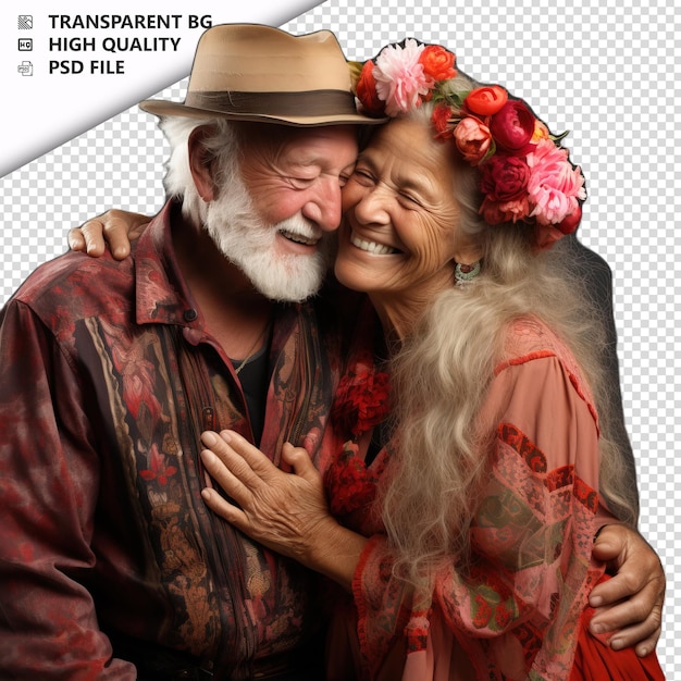 Romantica vecchia coppia brasiliana san valentino con abbraccio boh sfondo trasparente psd isolato.