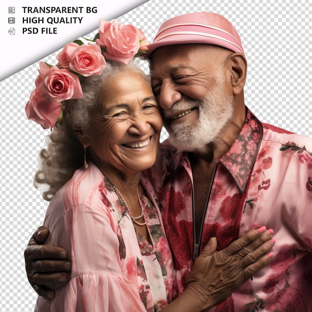 Romantic old brazil couple valentines day with roses stre transparent background psd isolated