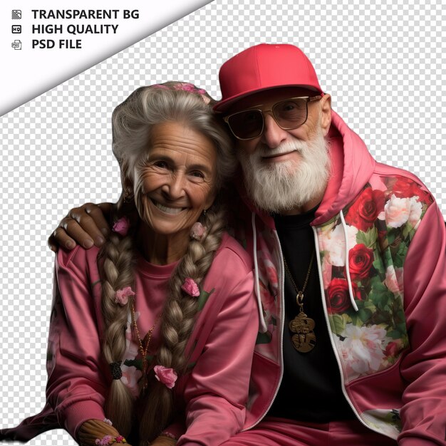 PSD romantica vecchia coppia brasiliana san valentino con rose stre sfondo trasparente psd isolato