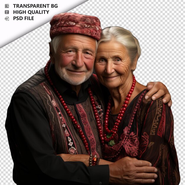 PSD romantic old european couple valentine's day with hugging t transparent background psd izolowany