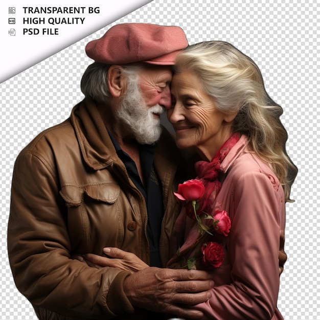 PSD romantica vecchia coppia europea san valentino con bacio sfondo trasparente psd isolato