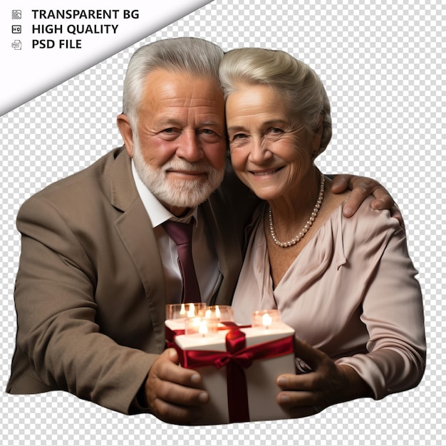 PSD romantic old german couple valentine's day with gift forma przezroczyste tło psd izolowane