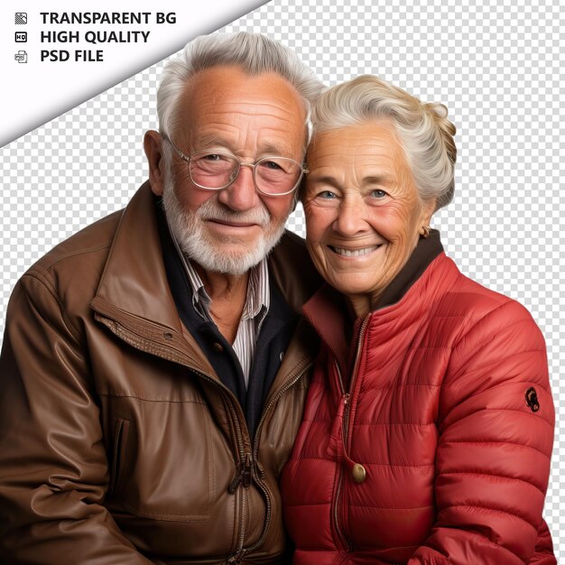 PSD romantic old german couple valentine's day with huging bus transparent background psd izolowany.