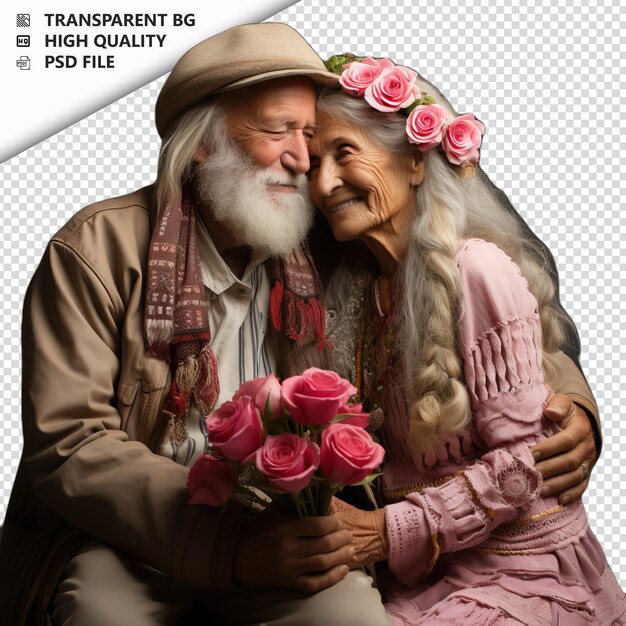 PSD romantic old german couple valentine's day with roses bohe przezroczyste tło psd izolowane.