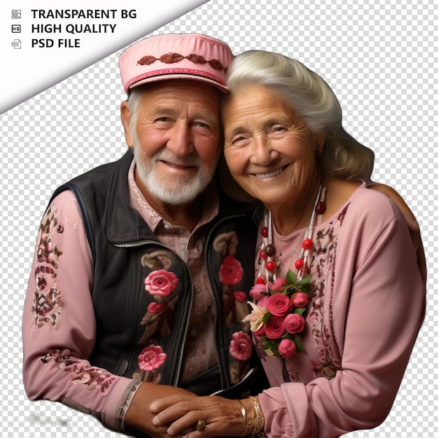 PSD romantic old german couple valentines day with flowers bu transparent background psd isolated