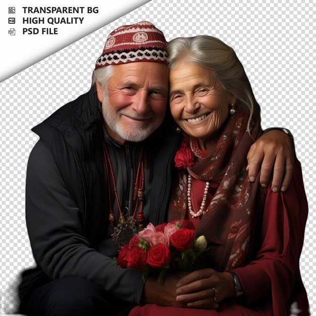 PSD romantic old german couple valentines day with holding ha transparent background psd isolated