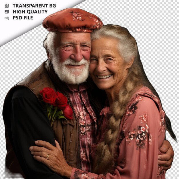 PSD romantic old german couple valentines day with presents s transparent background psd isolated