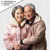 PSD 만적 인 오래된 일본 커플 발렌타인 데이와 함께 포옹 t 투명한 배경 psd 고립.