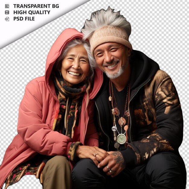 PSD romantic old japanese couple valentines day with jewelry transparent background psd isolated