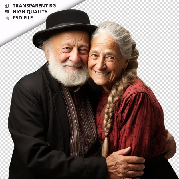 PSD romantic old jewish couple valentine's day with holding ha transparent background psd izolowany.