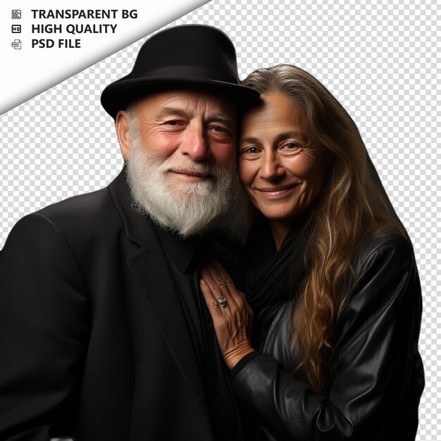 PSD romantic old jewish couple valentine's day with jewelry bu transparent background psd izolowany