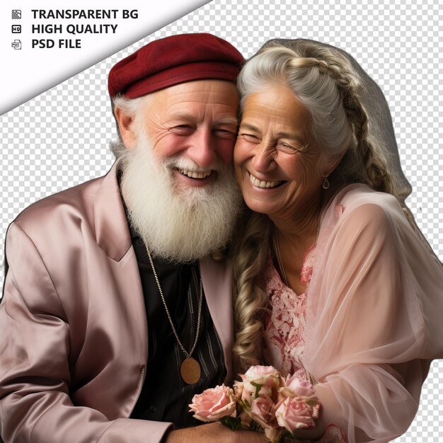 PSD romantic old jewish couple valentine's day z biżuterią na przezroczystej tle psd izolowany.