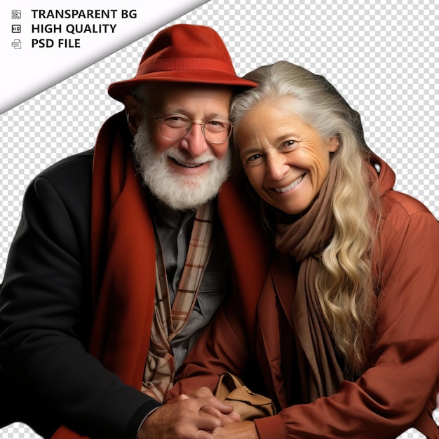 PSD romantic old jewish couple valentines day with gift bohem transparent background psd isolated