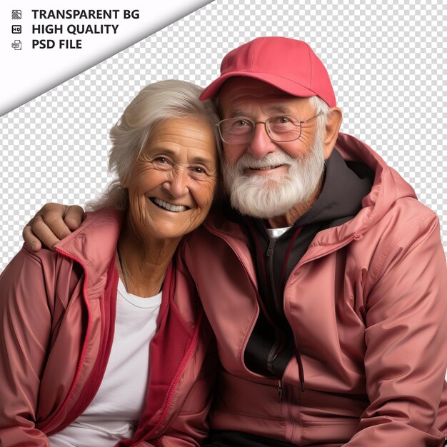 PSD romantic old jewish couple valentines day with gift sport transparent background psd isolated