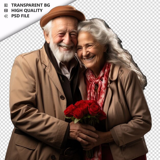 PSD romantic old jewish couple valentines day with holding ha transparent background psd isolated