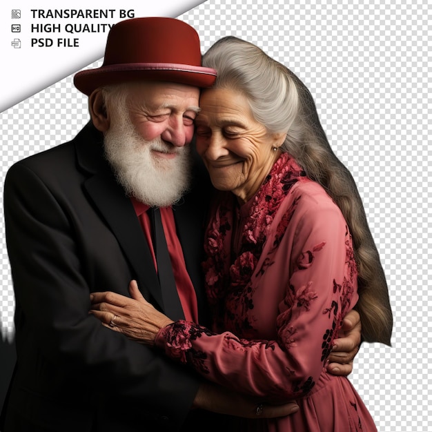 PSD Романтическая старая еврейская пара день святого валентина с поцелуем tr прозрачный фон psd изолирован.