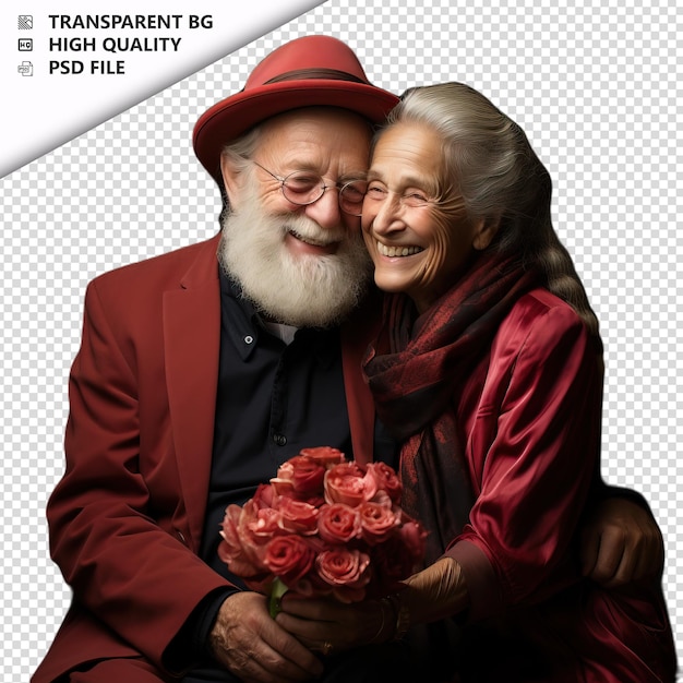 PSD romantic old jewish couple valentines day with presents v transparent background psd isolated
