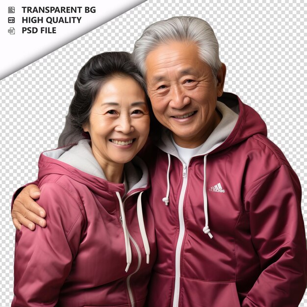 PSD romantic old korean couple valentines day with huging spo transparent background psd isolated