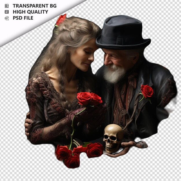 PSD romantic old turk couple valentine's day with gift elegant transparent background psd izolowany