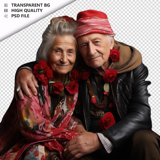 PSD romantic old turk couple valentine's day with presents boh przezroczyste tło psd izolowane