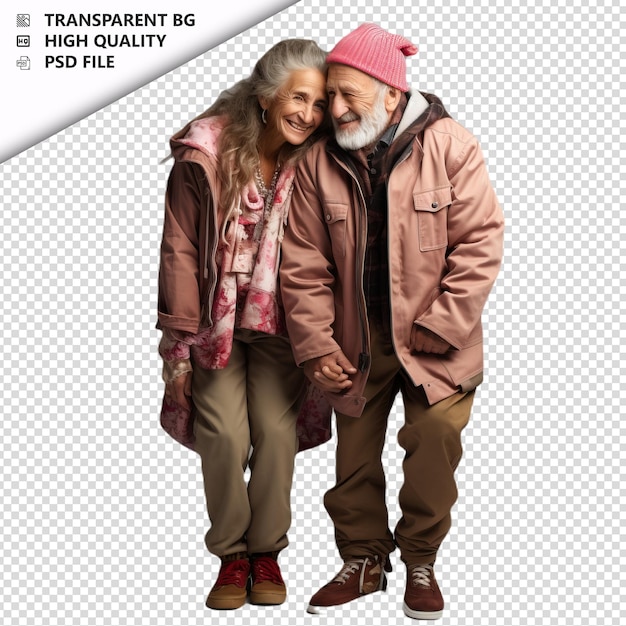 PSD romantic old turk couple valentines day with holding hand transparent background psd isolated