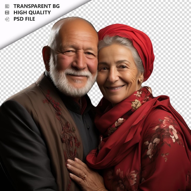 PSD romantic old turk couple valentines day with huging elega transparent background psd isolated