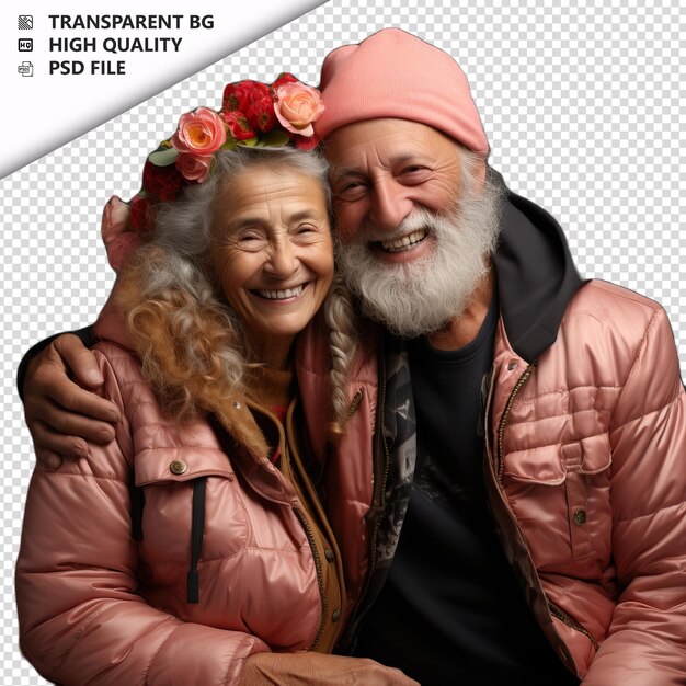 PSD romantic old turk couple valentines day with huging prepp transparent background psd isolated