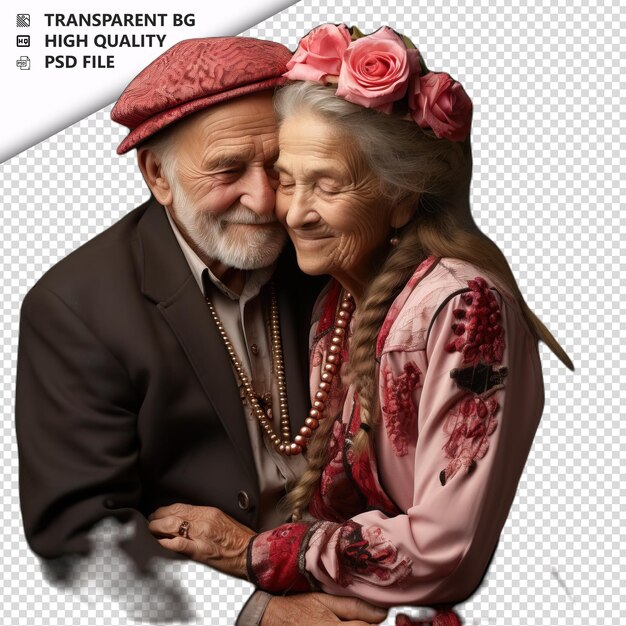 PSD romantica vecchia coppia turca san valentino con bacio trad sfondo trasparente psd isolato.