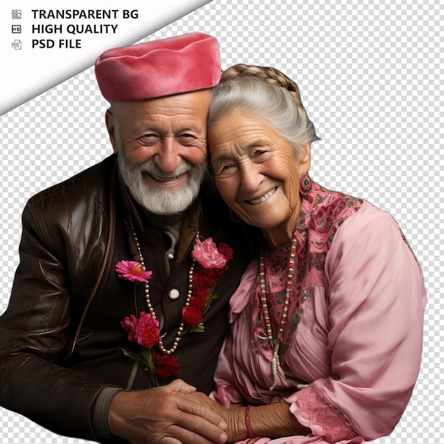 Romantic old turk couple valentines day with presents tra transparent background psd isolated