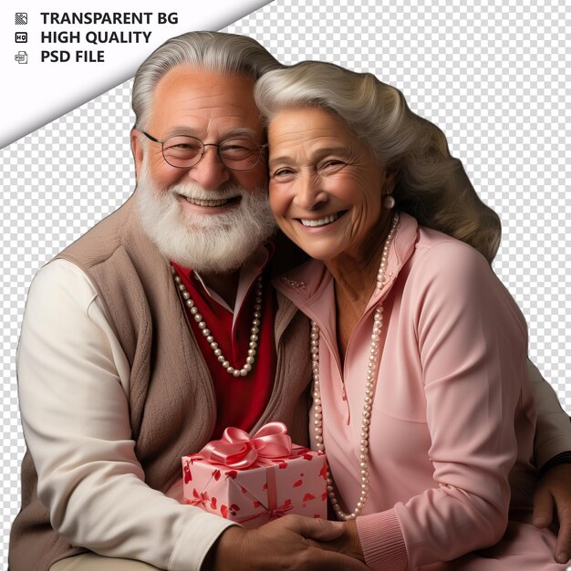 PSD romantic old white couple valentine's day with presents el transparent background psd izolowany