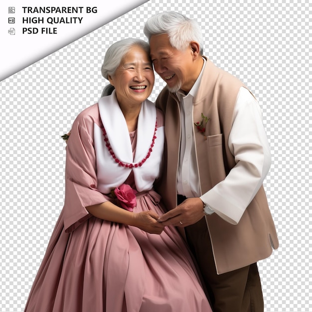 Romantic old white couple valentines day with holding han transparent background psd isolated