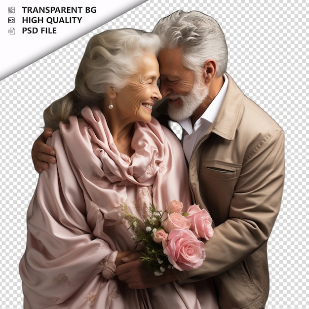 PSD romantica vecchia coppia bianca san valentino con abbracci casu sfondo trasparente psd isolato