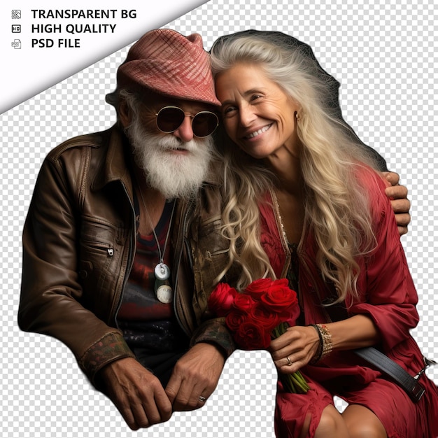 PSD romantic old white couple valentines day with presents bo transparent background psd isolated