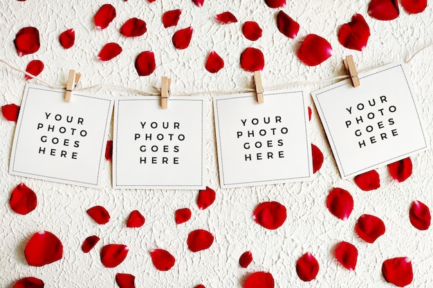 Romantico flusso di foto con filo con petali di rosa