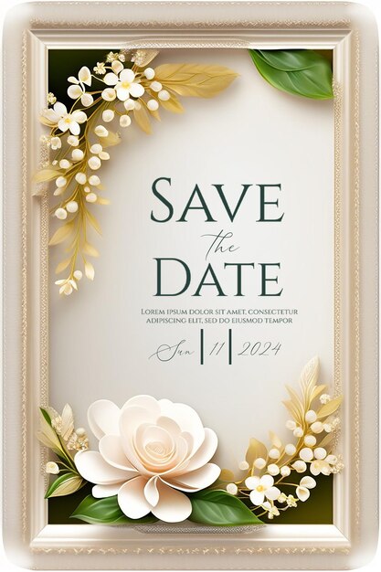 PSD romantic red floral wedding invitation on dark elegant backgroundluxurious goldframed save the date