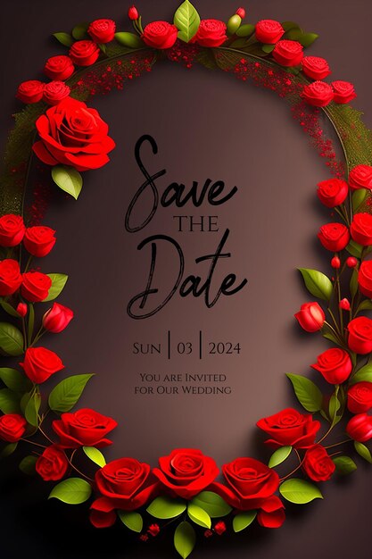 Romantic red rose wedding invitation design for elegant nuptialsflore e farfalla invita per il matrimonio