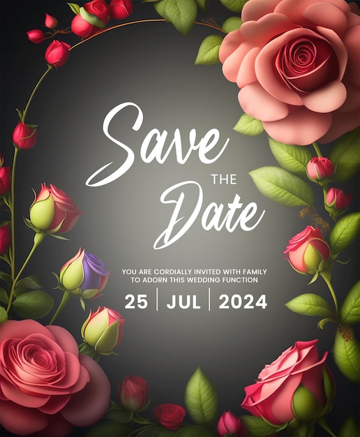 PSD romantic red roses save the date wedding invitation design vintage rose frame save the date wedding