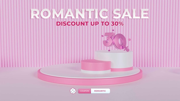 PSD romantic sale with realistic 3d gold podium display product front view