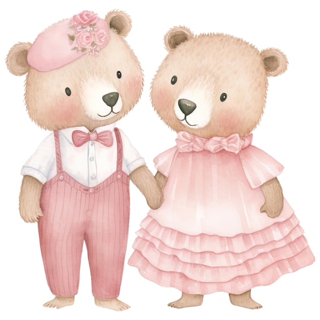 PSD romantic teddy bear couple cute pink clipart per san valentino