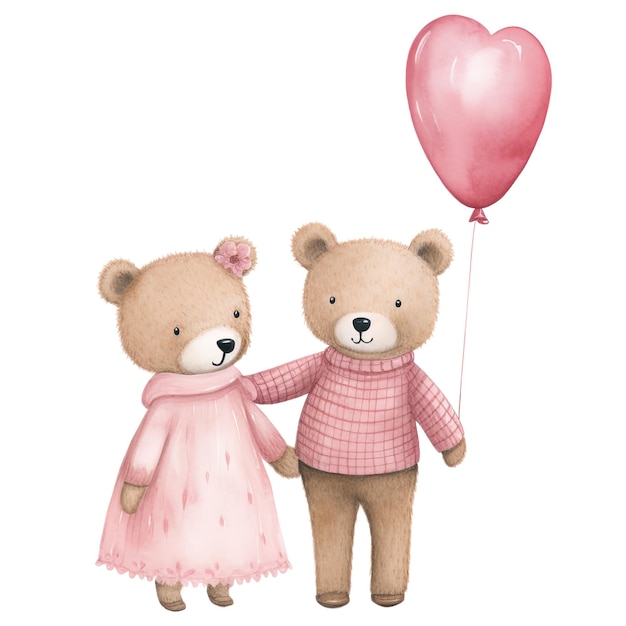 PSD romantic teddy bear couple słodki różowy klip na walentynki