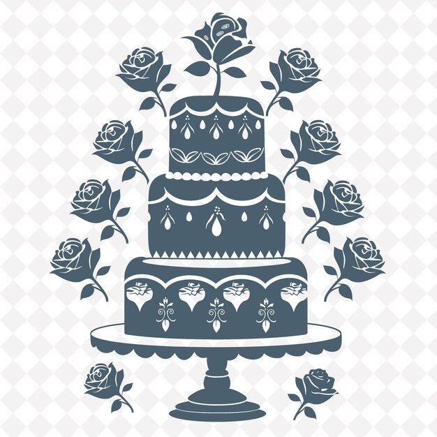 PSD romantic wedding cake folk art with tier pattern a png motifs art on clean background collection (arte popolare di torte di nozze romantiche con motivi di livello a png su sfondo pulito)