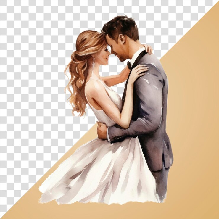 PSD romantic wedding couple illustration