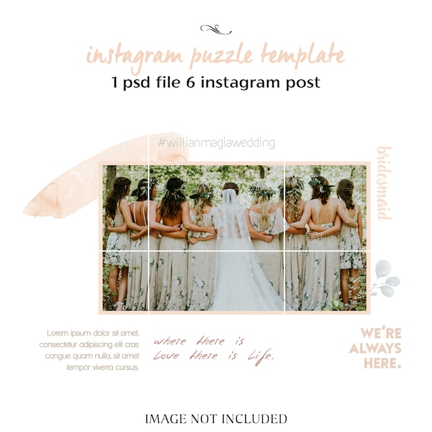 PSD romantic wedding instagram collage template